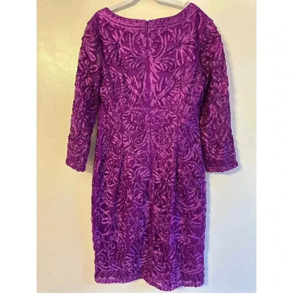 NWT Sue Wong Magneta Beaded Embroidered 3/4 Length Sleeve V-Neck Sheath Dress 4 - Picture 3 of 12